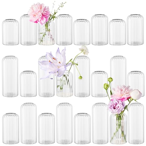 Glass Bud Vases Set of 24, Ribbed Small Flower Glass Vases for Centerpieces - color: Ribbed-24pcs