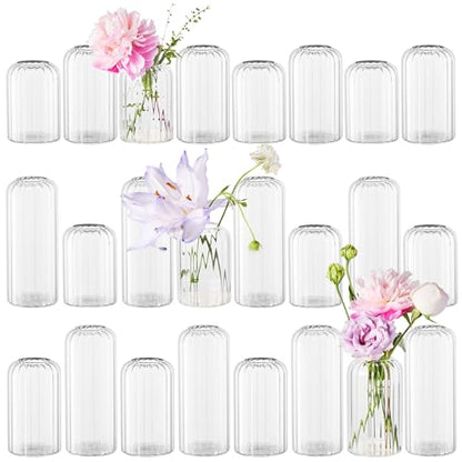 Glass Bud Vases Set of 24, Ribbed Small Flower Glass Vases for Centerpieces - color: Ribbed-24pcs