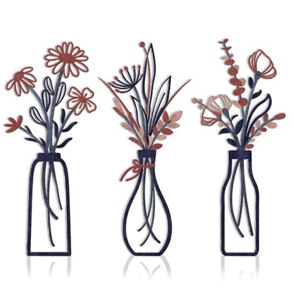 Embewhis Wall Decor Metal Flowers 3pcs, Rustic Farmhouse Flower Sculptures, 13.7" Wall Art Decor, Drill-Free Install Option for Living Room, Kitchen, Bedroom & Bathroom - size: B