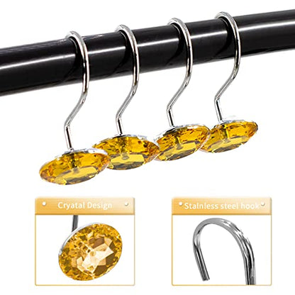 Crystal Diamond Round Shower Curtain Hooks Rings for Bathroom,Gold,12PCS - color: Gold