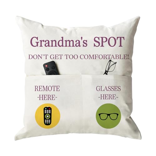 ONFAON Grandma Gifts, Grandma's Spot Throw Pillow Covers 18x18 Inch,Birthday Christmas Thanksgiving Day Gifts for Grandma Mom,2-Pocket - color: Grandma 2-pocket