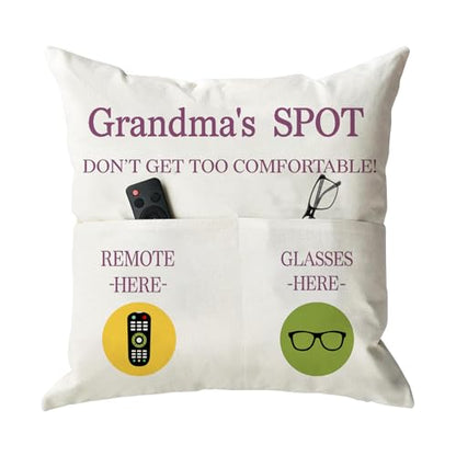 ONFAON Grandma Gifts, Grandma's Spot Throw Pillow Covers 18x18 Inch,Birthday Christmas Thanksgiving Day Gifts for Grandma Mom,2-Pocket - color: Grandma 2-pocket