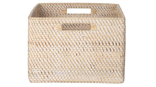 KOUBOO Loma Rectangular Rattan Storage Basket with Handles, White Wash - color: Latte