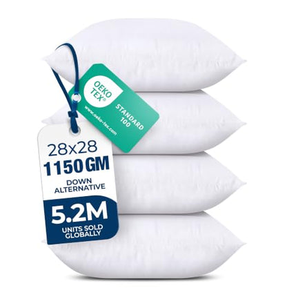 Utopia Bedding Throw Pillows Insert (Pack of 4, White) - 28 x 28 Inches Bed and Couch Pillows - Indoor Decorative Pillow - size: 28x28 Inch