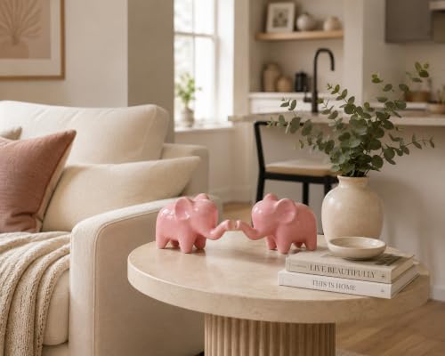 4 Inch Pink Ceramic Elephant Figurines Set of 2 - color: Pink