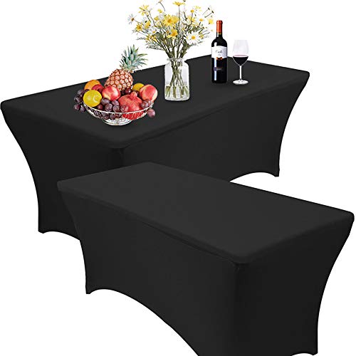RELIANCER 2 Pack Stretch Spandex Table Covers for Rectangular Tables,4FT Elastic Fitted Tablecloth,Universal Rectangular Table Cloth Protector for Outdoor Party,Wedding,Bar,Birthday,Banquet,Events - color: Black, size: 48" x 24" (2PC)
