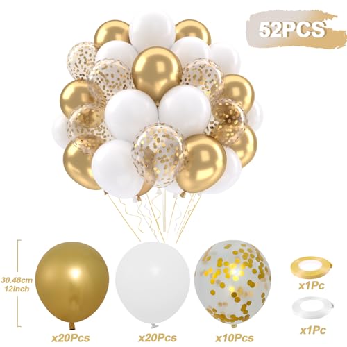 Patimate White and Gold Balloons Set 50 pcs 12 inch - color: White Gold