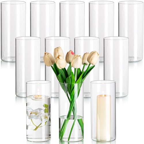 Glasseam Glass Cylinder Vase for Centerpiece, 12Pcs Small Clear Flower Vase - size: 8In