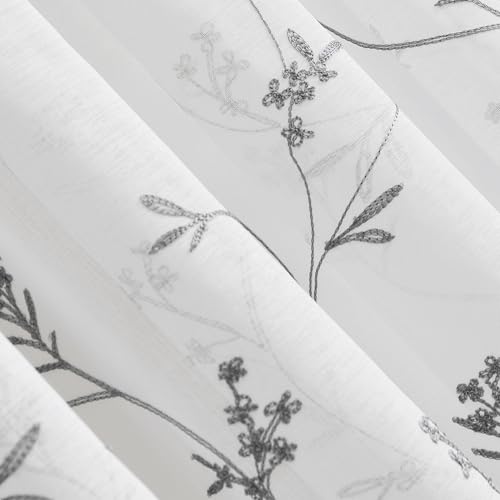 No. 918 Delia Embroidered Floral Sheer Rod Pocket Curtain Valance, 50" x 17", White - color: White, size: 50"W x 17"L (Pack of 1)