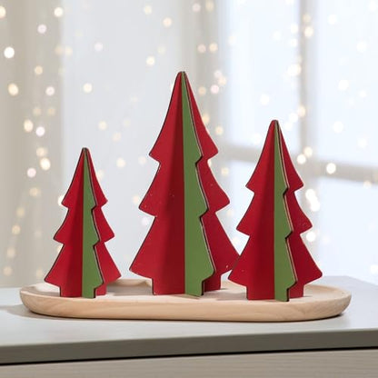Your Heart's Content Set of 3 Holly Green Interlocking Wood Trees, Handmade USA Classic Curated Color Combination, Winter Tabletop Display, Christmas Tree Mantel (Set 3 Holly Green) - color: Set 3 Holly Green