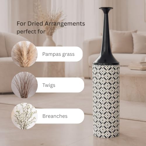 Leewadee Large Floor Vase 26 inches Metal for Pampas Grass, Dried Flowers - color: Black, White