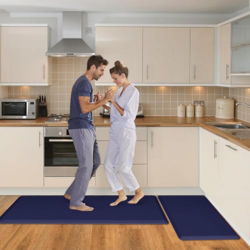 HappyTrends 2 PCS Kitchen Mat Cushioned Anti-Fatigue Floor Mat, - color: Navy, size: 20"x30"+20"x47"