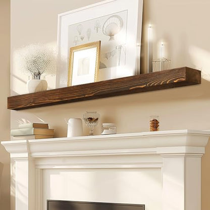 60x7x3in Solid Pine Wood Fireplace Mantel, Weathered Brown - color: Weathered Brown, size: 60x3x7-solid