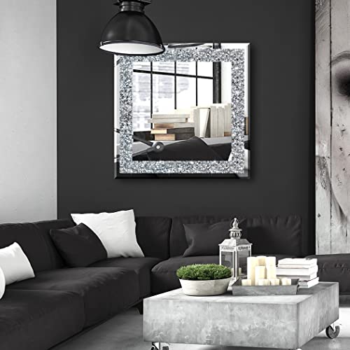 20" Square Crushed Diamond Silver Glass Mirror for Wall Decor - size: 20"L x 20"W