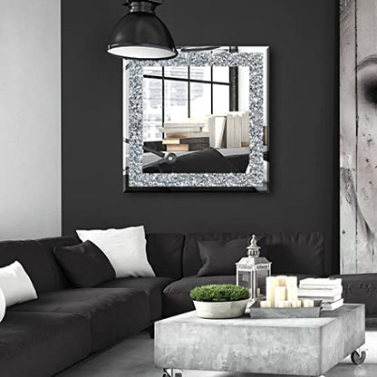 20" Square Crushed Diamond Silver Glass Mirror for Wall Decor - size: 20"L x 20"W