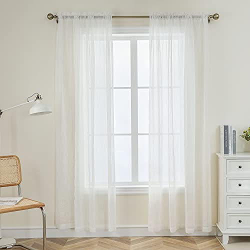 Demetex Semi Sheer Curtains 72 inches Long Semi Sheer White Curtain Panels Stripes Lace Window Treatments, 2 Panels, 54 x 72 inch, White - color: Striped White, size: 54"W x 72"L (Pack of 2)