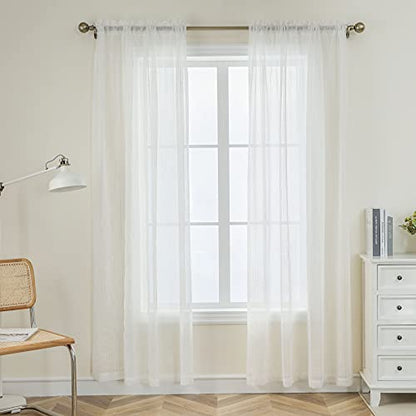 Demetex Semi Sheer Curtains 72 inches Long Semi Sheer White Curtain Panels Stripes Lace Window Treatments, 2 Panels, 54 x 72 inch, White - color: Striped White, size: 54"W x 72"L (Pack of 2)