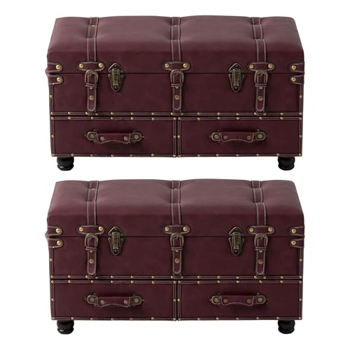 COZAYH - Storage Ottoman Bench Set of 2 - Dark Magenta - color: Dark Magenta, 2 Pack