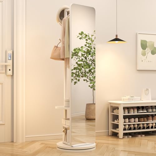 AnywaysWood 70"x19"Full Length Mirror with Stand,Coat Rack with Mirror,Solid Wood Floor Mirror,Swivel Mirrorfor Bedroom, Living Room, Cloakroom - color: White