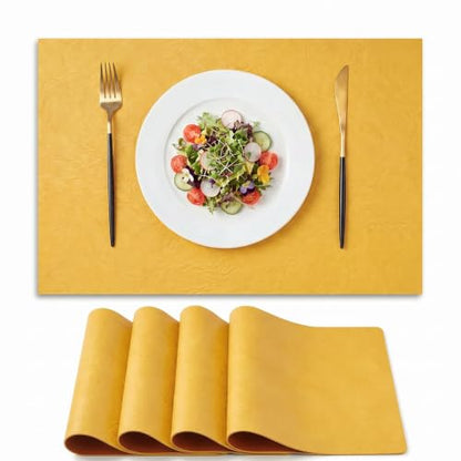 Artoid Mode Yellow Faux Leather Placemats Set of 4 - color: Yellow, size: 12" x 18", Rectangular Set of 4