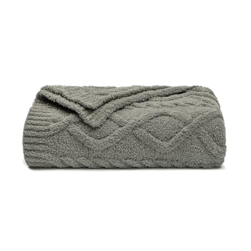 Premium Minky Throw Blanket, Soft Plush Lightweight Cozy Touch - color: Cable Knit Grey, size: Kids(40″x50″)