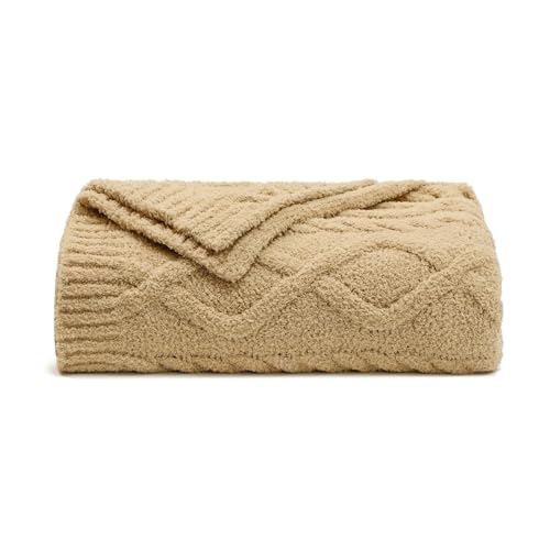 Premium Minky Throw Blanket, Soft Plush Lightweight Cozy Touch - color: Cable Knit Camel, size: Kids(40″x50″)
