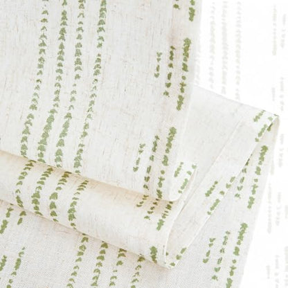 jinchan Linen Striped Tier Curtains for Kitchen Windows Boho - color: Boho Green | on Beige, size: 26"W x 20"L (Pack of 2)