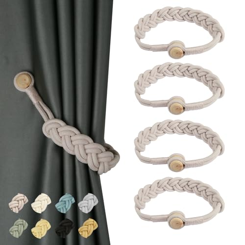 BEL AVENIR Curtain Tiebacks Magnetic 4 Pack Woven Drapery Holdback - color: Blush--4pack