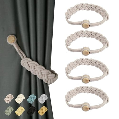 BEL AVENIR Curtain Tiebacks Magnetic 4 Pack Woven Drapery Holdback - color: Blush--4pack