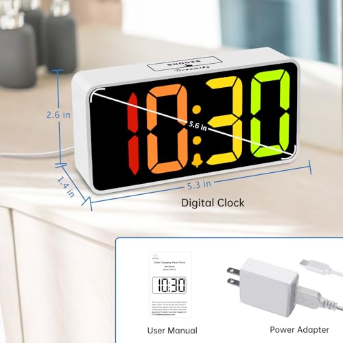 DreamSky Small Digital Alarm Clock for Bedroom, RGB Desk Clock for Kid Girl - color: White Case Rgb Digits