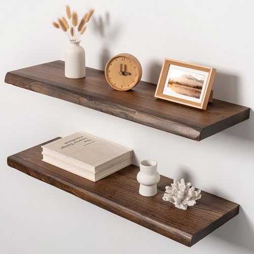 32" Live Edge Floating Shelves, Solid Elm Wood Shelf, Set of 2 - color: Vintage Weathered, size: 32 Inch | 2 Pack