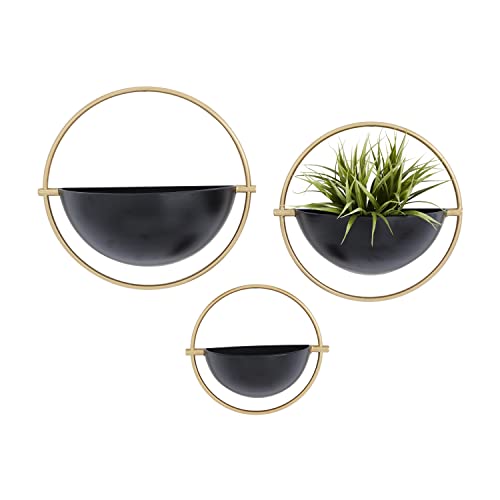 Deco 79 Metal Geometric Indoor Outdoor Wall Planter Indoor Outdoor Hanging Planter, Set of 3 Plant Hanger 15", 13", 10"H, Black - color: Black