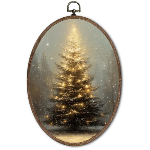 FLAWAFLOMA Christmas Tree Moody Oval Canvas Wall Art Decor 8.6x11.4 Inch - color: Christmas-16