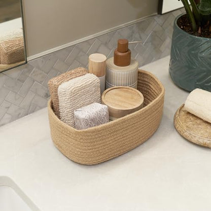 Beautiful Storage Basket Set of 3 - Sturdy Jute Rope Baskets for Shelves - color: Jute-Brown