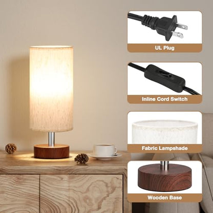 Table Lamps Set of 2 （Cream Shade - Walnut Base, 11.6" Inline Control） - color: Cream Shade-Walnut Base 2pcs, size: 11.6" Inline Control