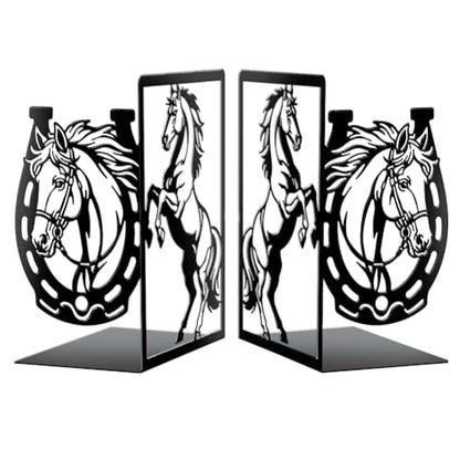 Peacoblue 5.5"x4.3"x8.3" Metal Bookends, Heavy Duty Book Ends for Shelves - style: Horse and Horseshoe