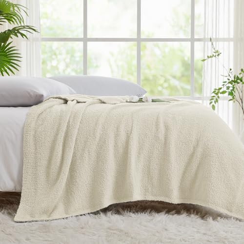 CYMULA Super Soft Knit Throw Blanket Throw Size Beige - Lightweight Plush Fuzzy Fluffy Warm Cozy Blankets and Throws for Sofa Bed All Season Use, 50x60 inches - color: Beige, size: Throw/Travel(50"x60")