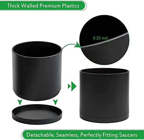 D'vine Dev Plastic Planter Pot with Saucer, 12 in, Black, 74-X-B-3 - color: Matte Black, size: 12 Inch