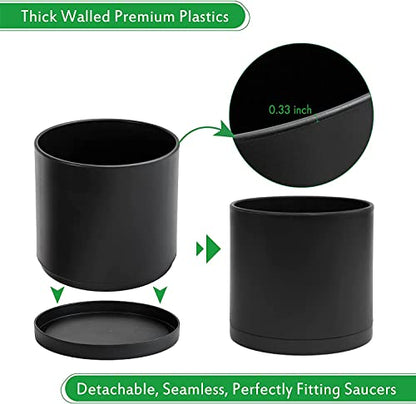 D'vine Dev Plastic Planter Pot with Saucer, 12 in, Black, 74-X-B-3 - color: Matte Black, size: 12 Inch