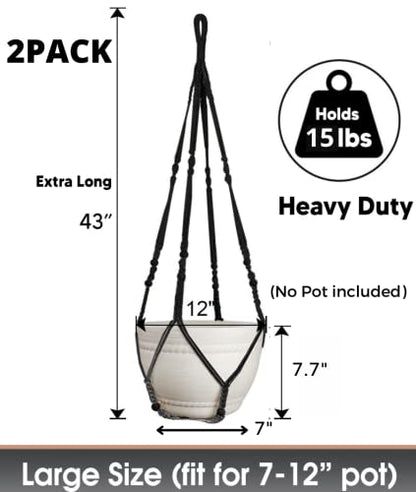 2 Pack Macrame Plant Hanger Large for 12 inch Pot, Large Plant Hanger - color: Black