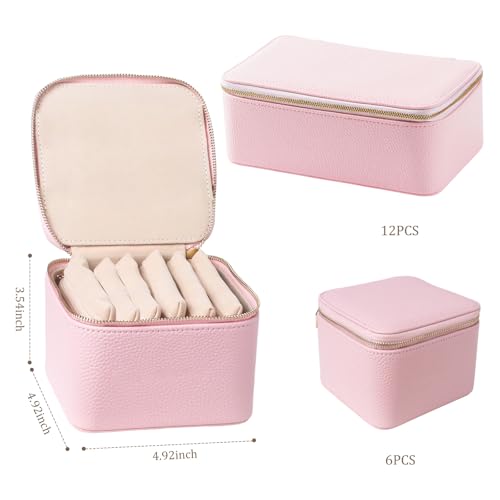 Travel Jewelry Case with 6 Velvet Zipped Pouches Bags, Hot Pink - color: Hot Pink - 6 Pouch