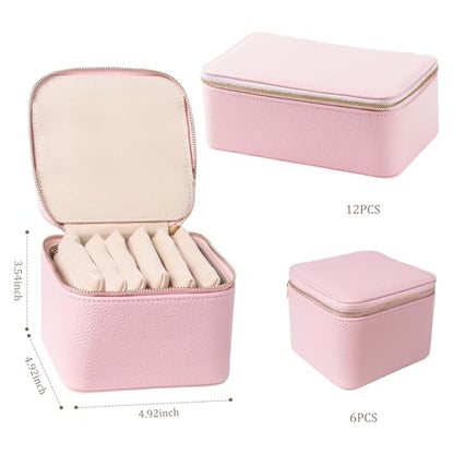 Travel Jewelry Case with 6 Velvet Zipped Pouches Bags, Hot Pink - color: Hot Pink - 6 Pouch