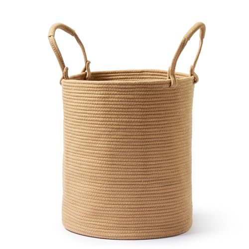 Laundry Hamper Basket, Woven Cotton Rope Blanket Basket, Nursery Storage - color: Jute, size: 15"D x 18"H