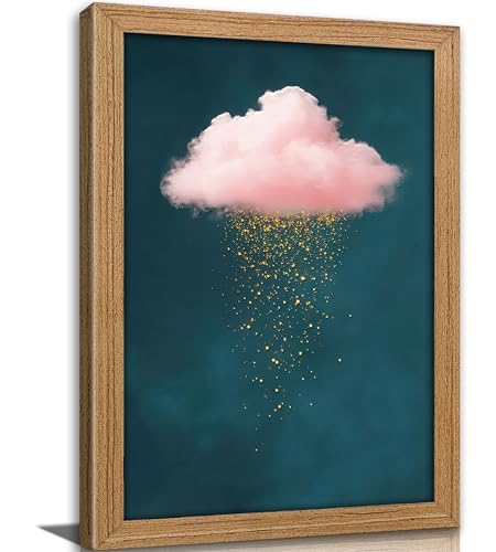 Framed 3D Textured Modern Minimalist Abstract Cloud Wall Art Golden Rain Canva Wall Deocr Pink Cloud Sky artwork picture for Living Room Bedroom Home Decor - color: Pink Cloud, size: 10"L x 8"W