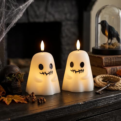 GenSwin Ghost Halloween Flameless Candles Battery Operated LED with Timer - color: 2-Ghost