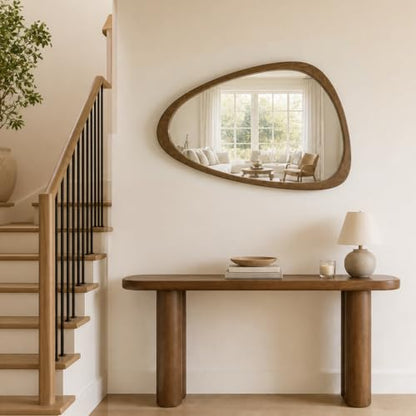 Asymmetrical Irregular Solid Wood Framed Wall Mirror, 24"x36" - color: Walnut, size: 36"L x 24"W