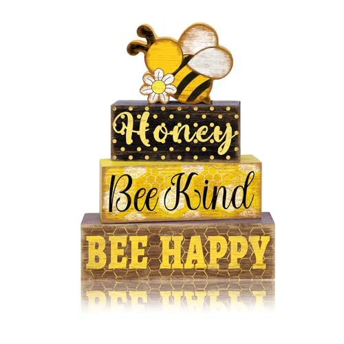 Britimes Tiered Tray Decor Set, 4 Pack, Wooden Table Sign, Bee Daisy - style: Bee