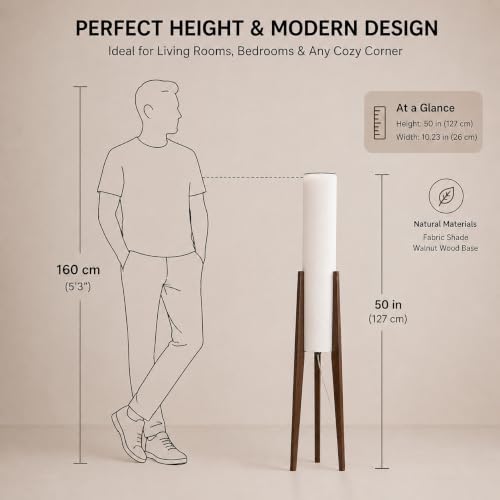50 Inch Tall Tripod Floor Lamp Suit for Living Room,Walnut Wood Finish - color: Walnut Wood