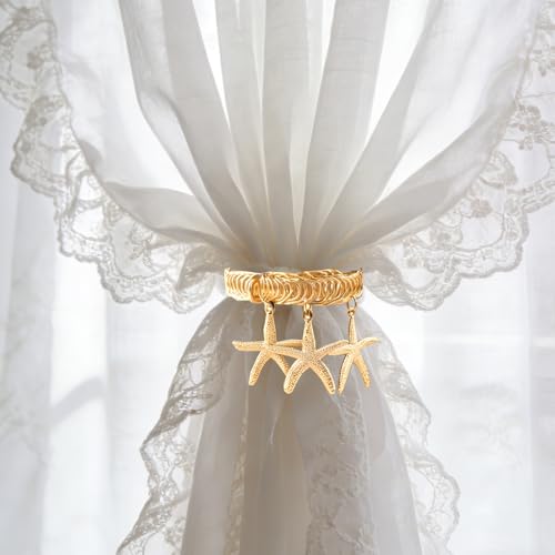 4 Pack Metal Gold Starfish Curtain Holdbacks Adjustable Tie Back Curtain Holder for Bedroom Home Office