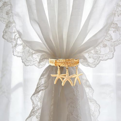4 Pack Metal Gold Starfish Curtain Holdbacks Adjustable Tie Back Curtain Holder for Bedroom Home Office